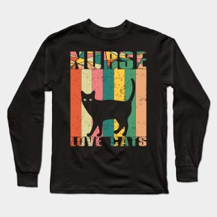 Nurse Who Loves Cats Retro Sunset Long Sleeve T-Shirt